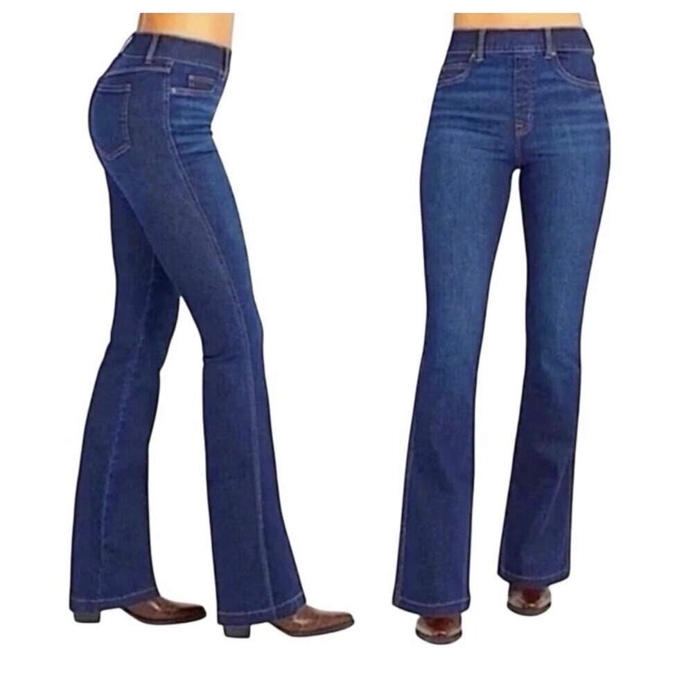 Spanx Clean Indigo Bootcut Trouser Jeans L Tall Pull On Stretch Flare‎ Slimming